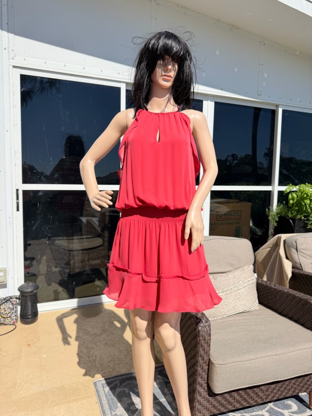 Parker Red Sleeveless Blouson Mini Dress